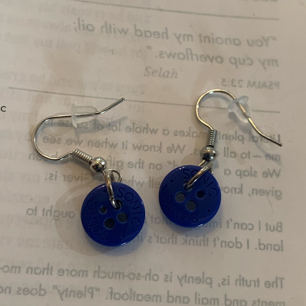 Handmade Blue Dangling Button Earrings